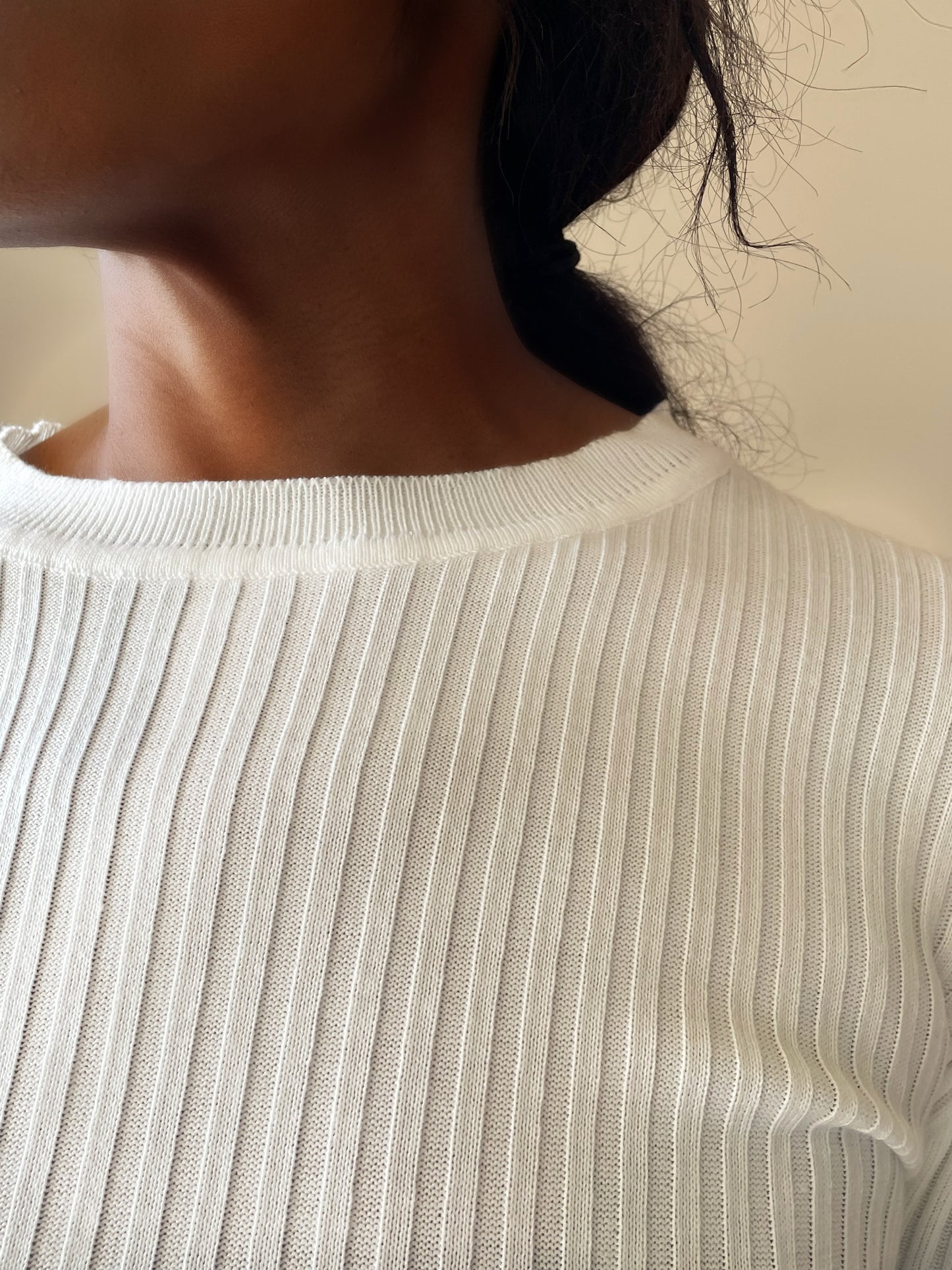 Model wearing Ribbed Knit Long Sleeve Crop Top