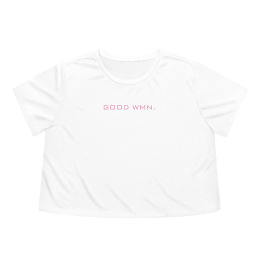 GOOD WMN Cropped Tee in white with blush print