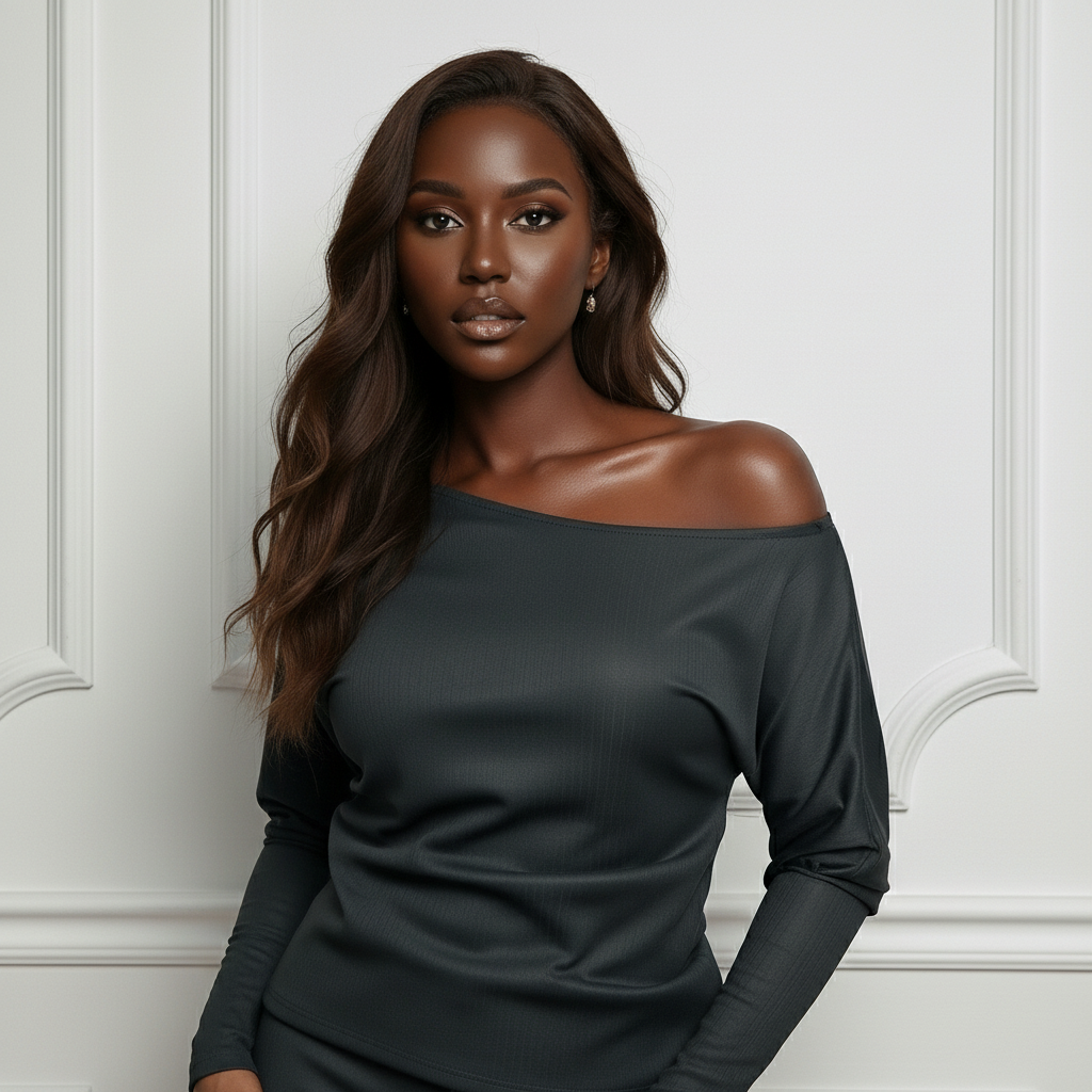 Asymmetrical Shoulder Top | Soire Ribbed Long Sleeve Top Black