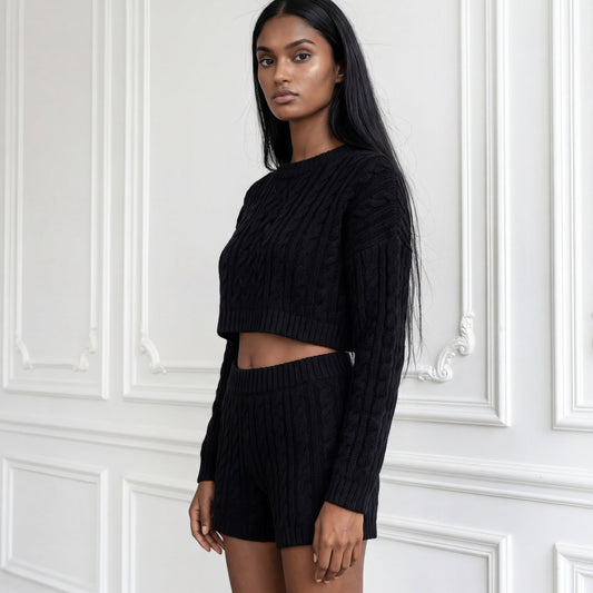 Knit Shorts | Élan Cableknit Boy Short Black