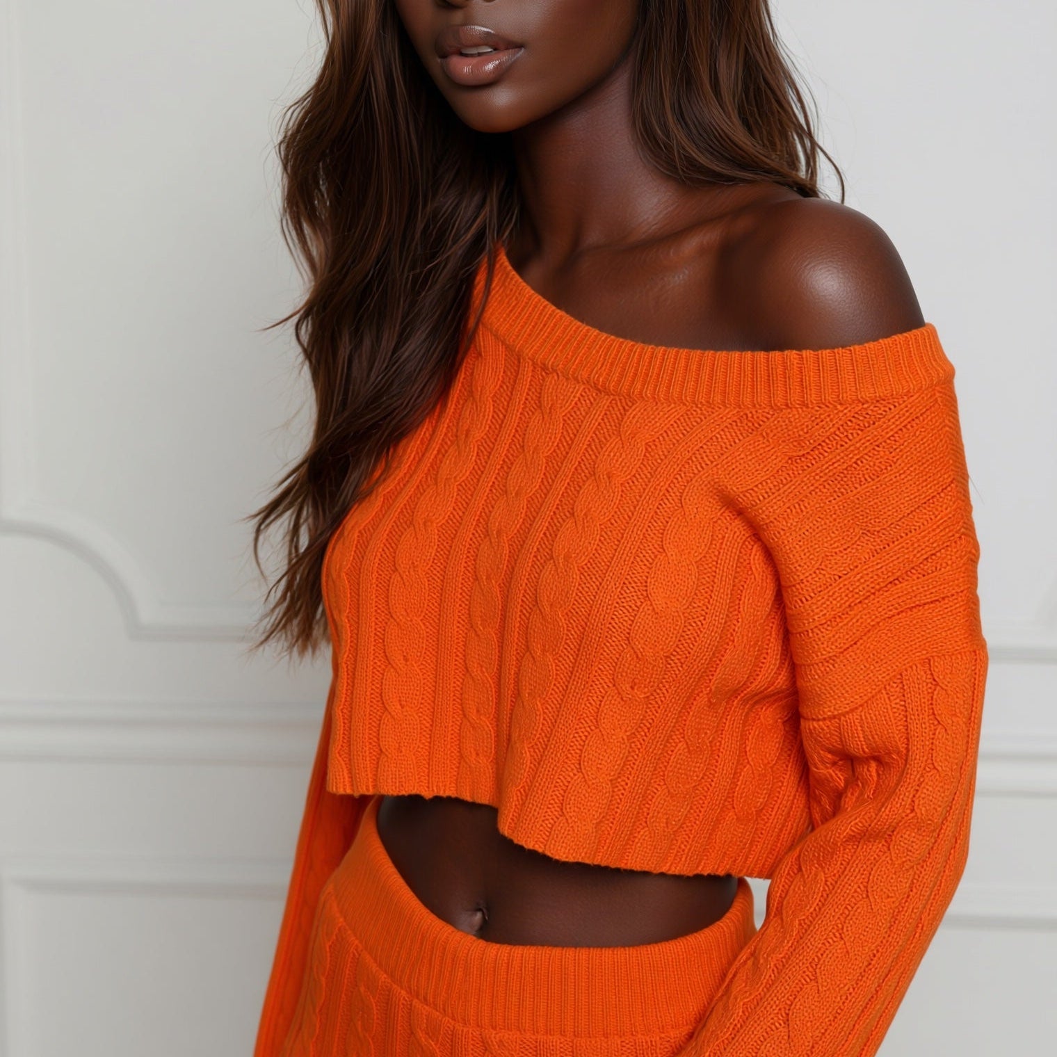 Élan Sculptural Cableknit Crop Sweater in Solaire