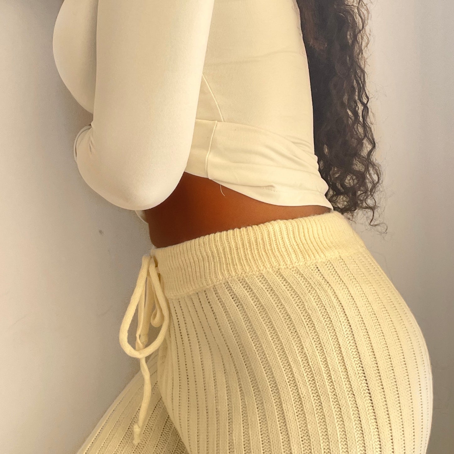 Vanilla Ribbed Knit Sweater Pant