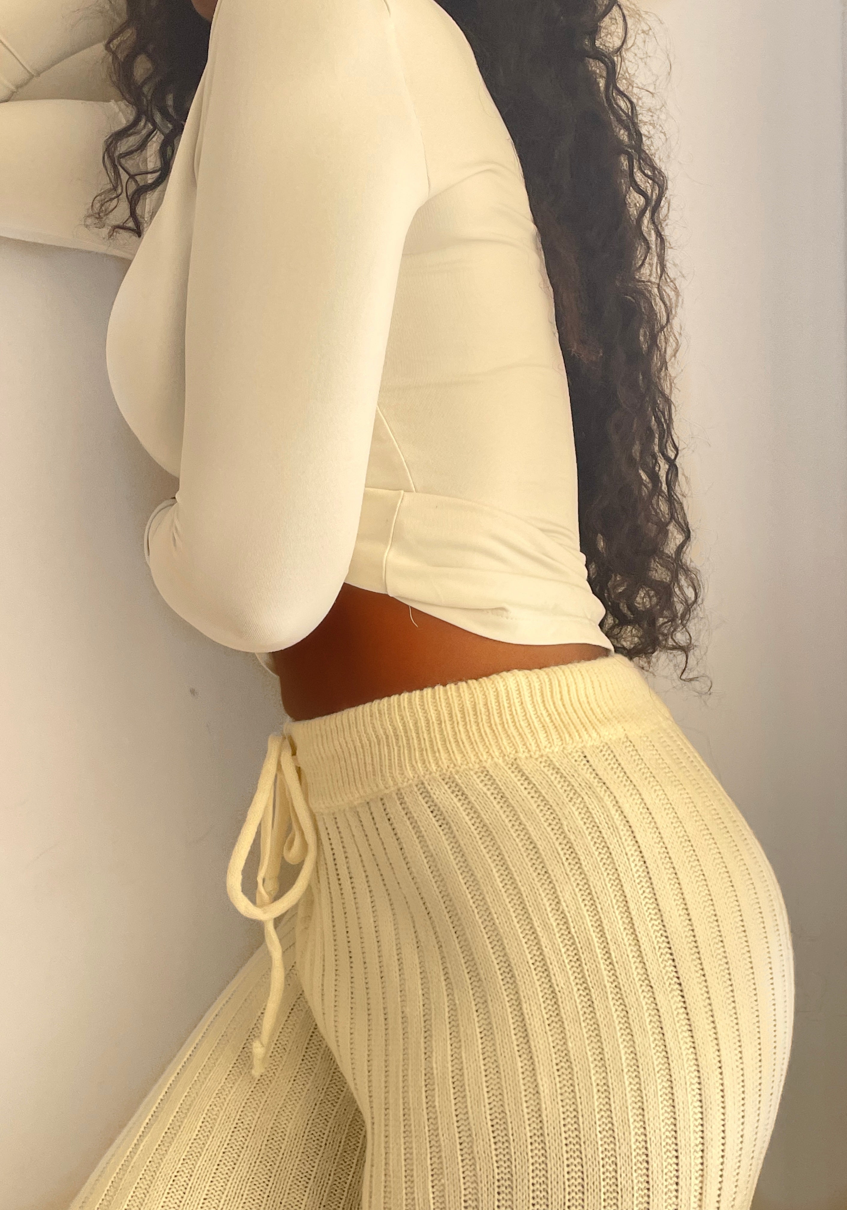 Vanilla Ribbed Knit Sweater Pant