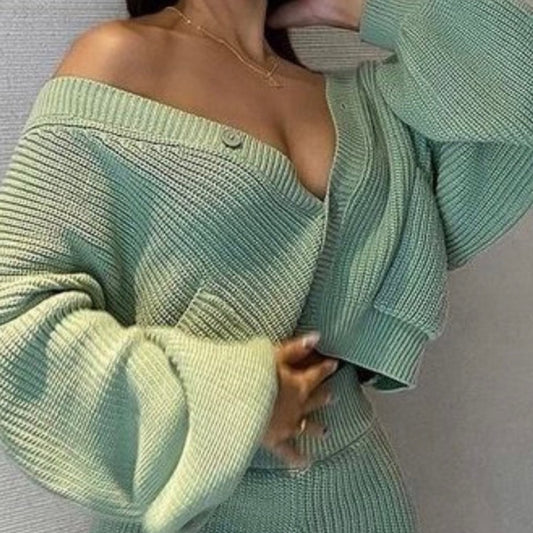 Model wearing BLong Sleeve Cropped Cardigan