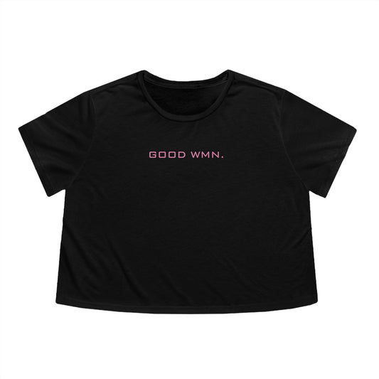 GOOD WMN Cropped Tee in black with signature blush print