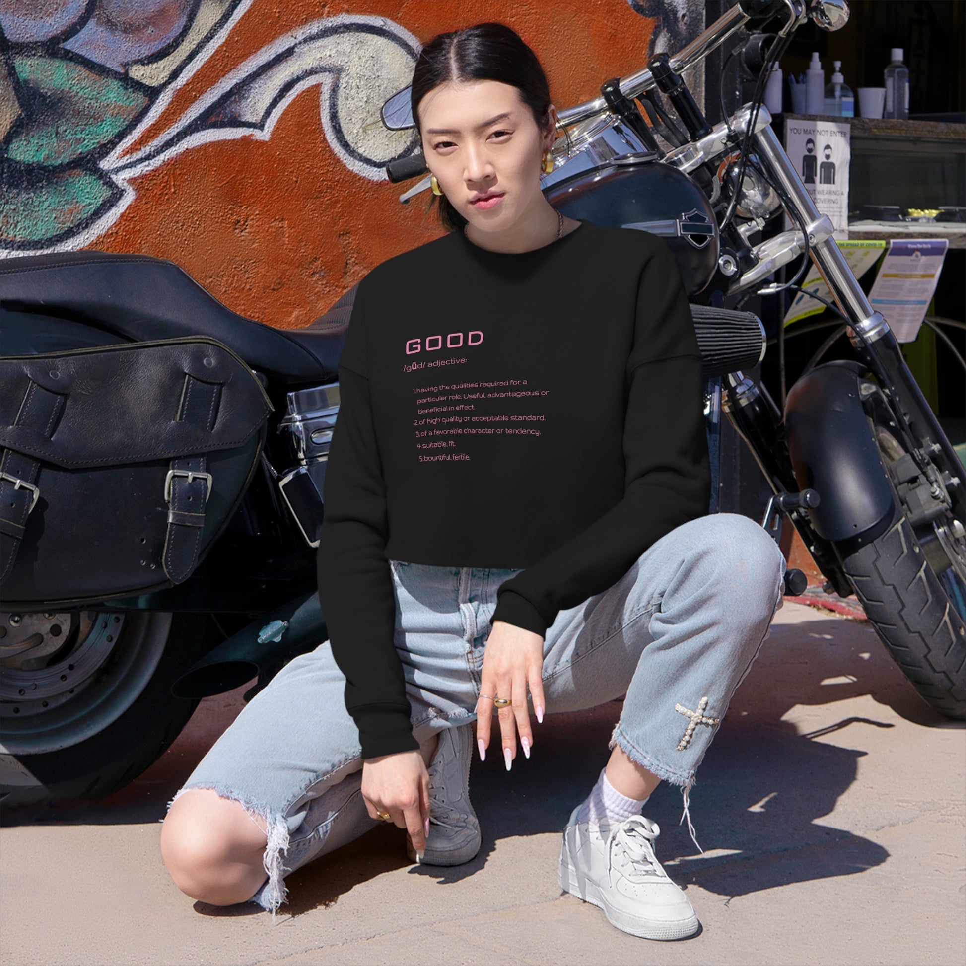 model wearing black Good Definition Sweatshirt
