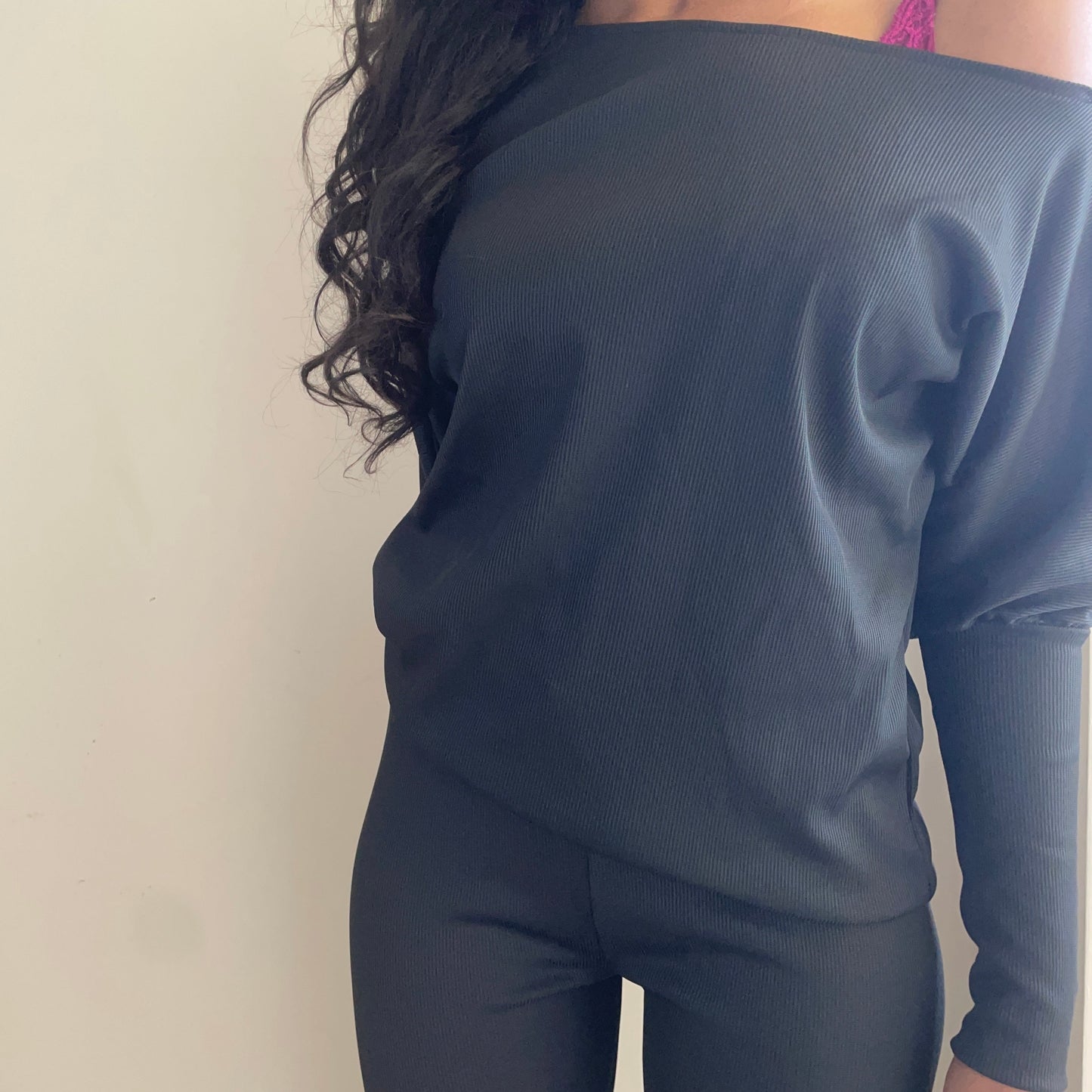 Ribbed Inclined Shoulder Long Sleeve Top | Soire Ribbed Long Sleeve Top Black