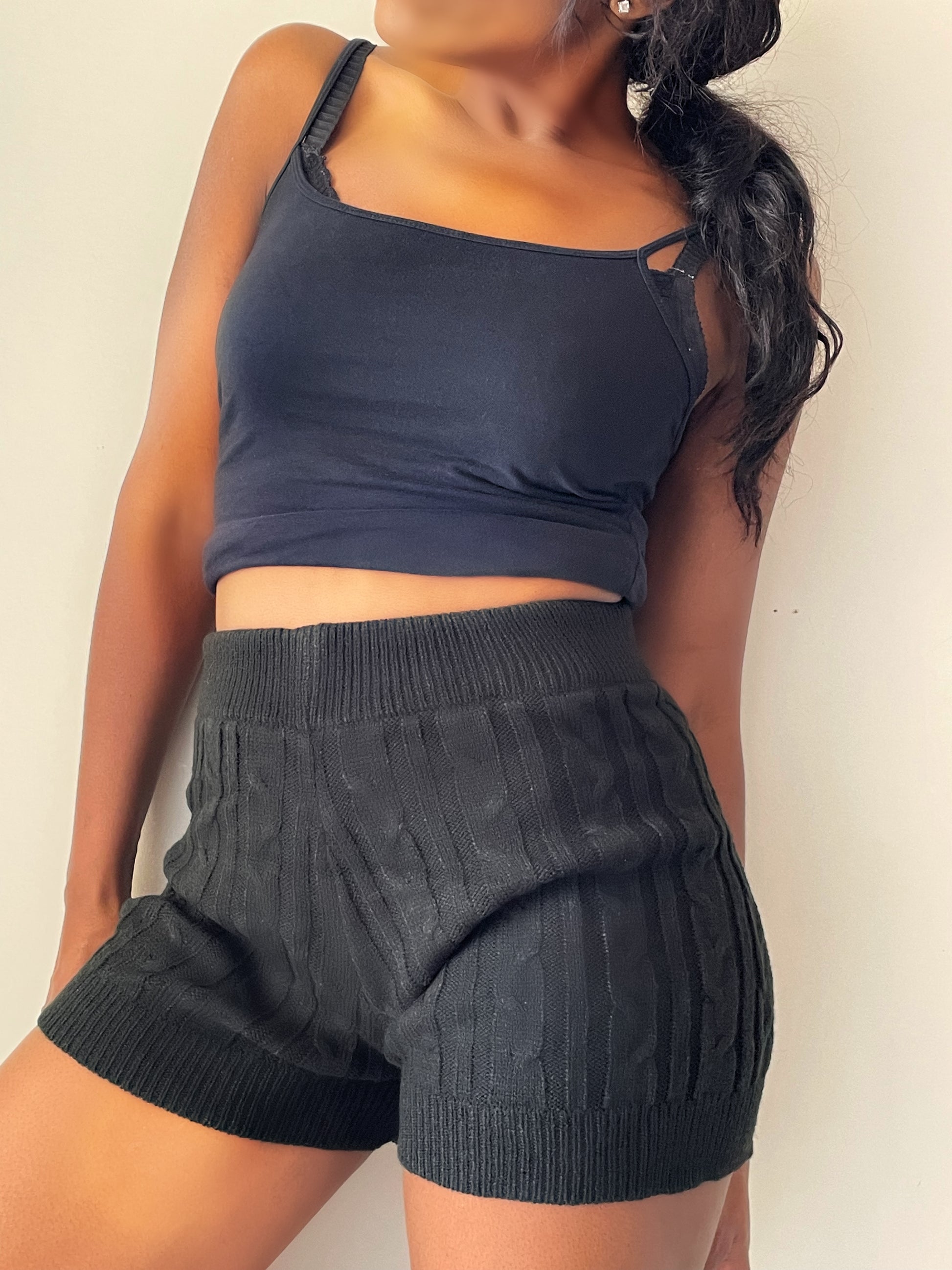 Knit Shorts Homebody Cableknit Sweater Women's Lounging Shorts Black