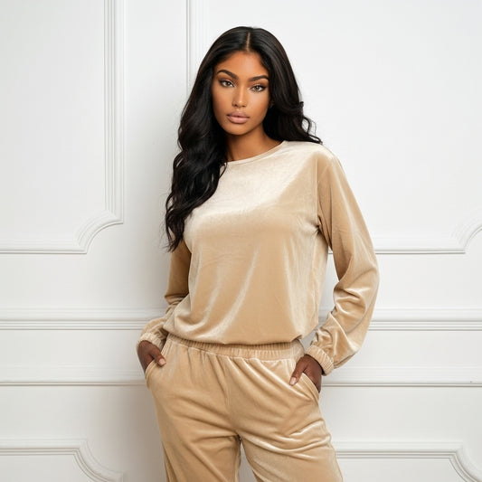 Velvet Crew Neck Sweatshirt | Lady of Leisure Velvet Sweatshirt Top Buttercream