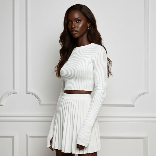 Ribbed Crop Top | Met Your Match White Ribbed Knit Crop Coord with Thumb holes